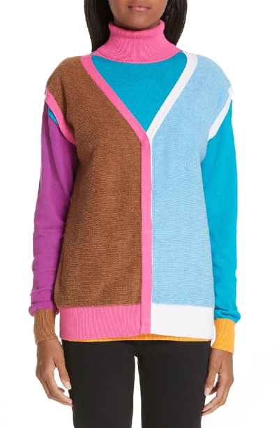 Shop Victor Glemaud Layered Cotton & Cashmere Sweater In Pink/blue/sand Combo