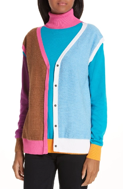 Shop Victor Glemaud Layered Cotton & Cashmere Sweater In Pink/blue/sand Combo