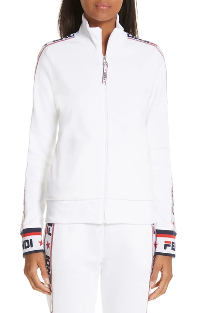 Shop Fendi X Fila Mania Logo Zip Jersey Jacket In White