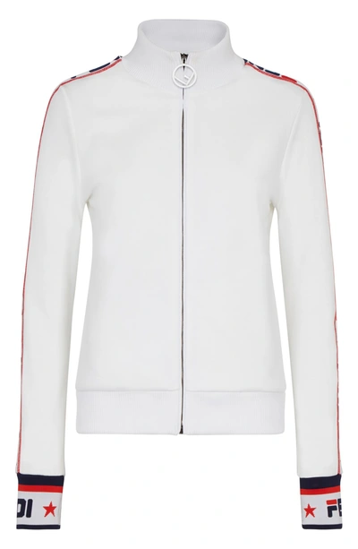 Shop Fendi X Fila Mania Logo Zip Jersey Jacket In White