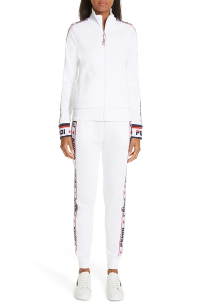 Shop Fendi X Fila Mania Logo Zip Jersey Jacket In White