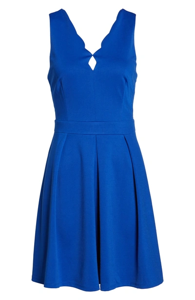 Shop Adelyn Rae Scallop V-neck Fit & Flare Dress In Cobalt