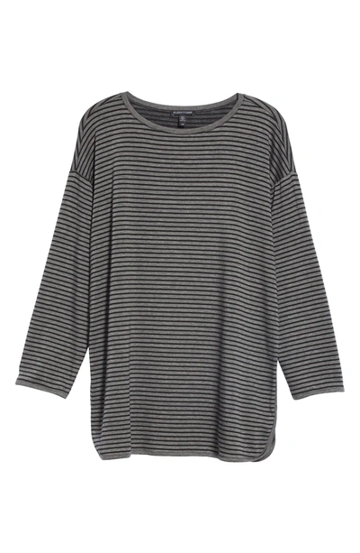 Shop Eileen Fisher Stripe Terry Tunic In Ash/ Black