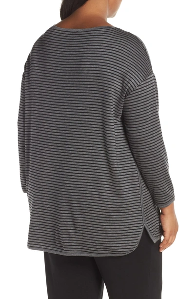 Shop Eileen Fisher Stripe Terry Tunic In Ash/ Black