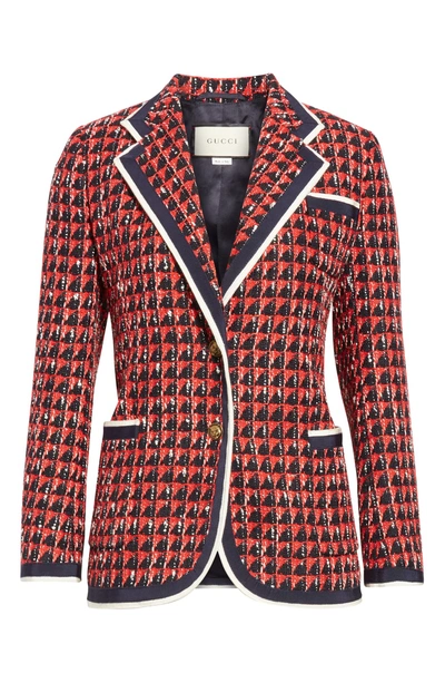 Shop Gucci Geo Tweed Jacket In 1880 Black/ Red/ White