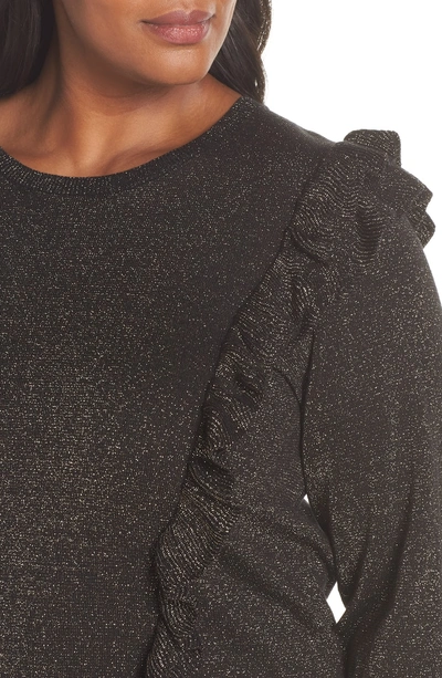 Shop Michael Michael Kors Ruffle Metallic Sweater In Black/ Gold