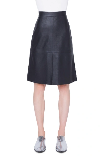 Shop Akris Punto Perforated Leather Skirt In Nero