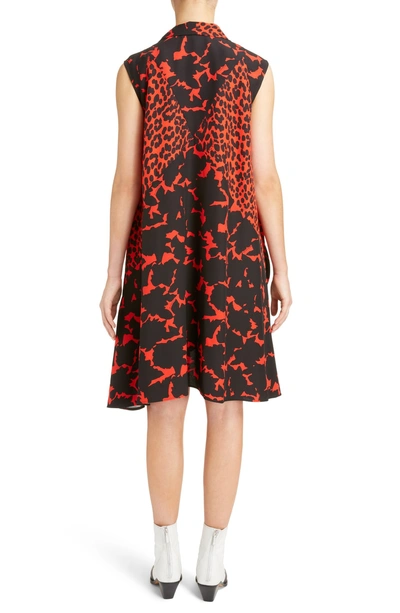 Shop Givenchy Mixed Print Silk Crepe Scarf Collar Trapeze Dress In Red/ Black