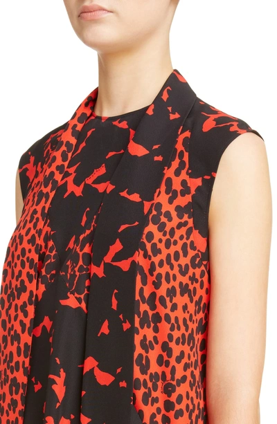 Shop Givenchy Mixed Print Silk Crepe Scarf Collar Trapeze Dress In Red/ Black