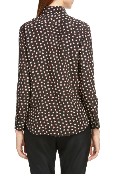 Shop Saint Laurent Star Print Silk Shirt In Noir Rouge Craie