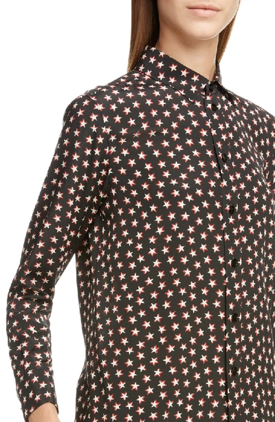 Shop Saint Laurent Star Print Silk Shirt In Noir Rouge Craie