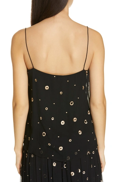 Shop Vince Open Dot Metallic Embroidered Silk Camisole In Black