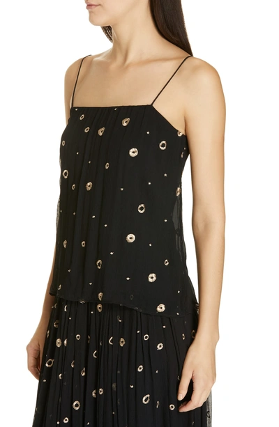 Shop Vince Open Dot Metallic Embroidered Silk Camisole In Black