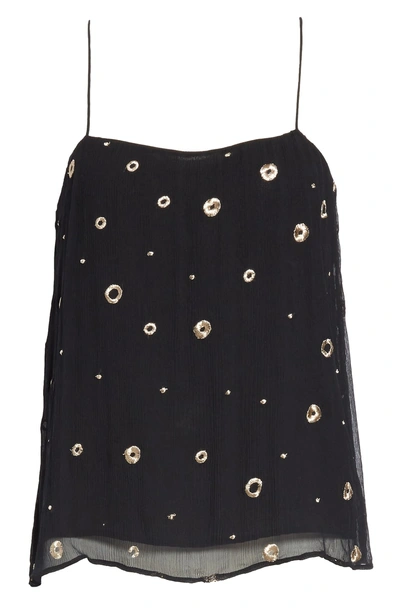 Shop Vince Open Dot Metallic Embroidered Silk Camisole In Black