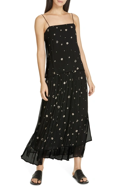 Shop Vince Open Dot Metallic Embroidered Silk Camisole In Black