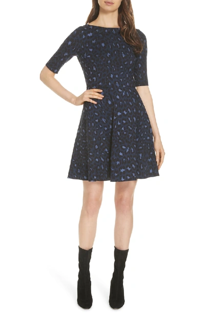 Shop Kate Spade Leopard Print Lace-up Ponte Dress In Light Adriatic Blue