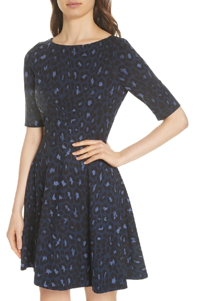 Shop Kate Spade Leopard Print Lace-up Ponte Dress In Light Adriatic Blue