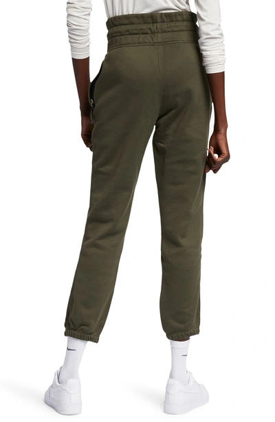 Shop Nike Lab High Waist Fleece Pants In Cargo Khaki/ Black