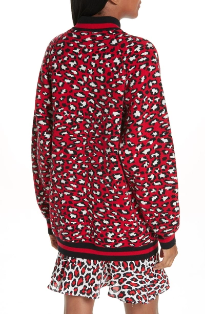 Shop Robert Rodriguez Constance Leopard Print Wool & Cashmere Blend Zip-up Sweater In Red/ White/ Black