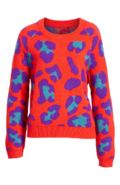 Blanknyc Leopard Intarsia Sweater In Red