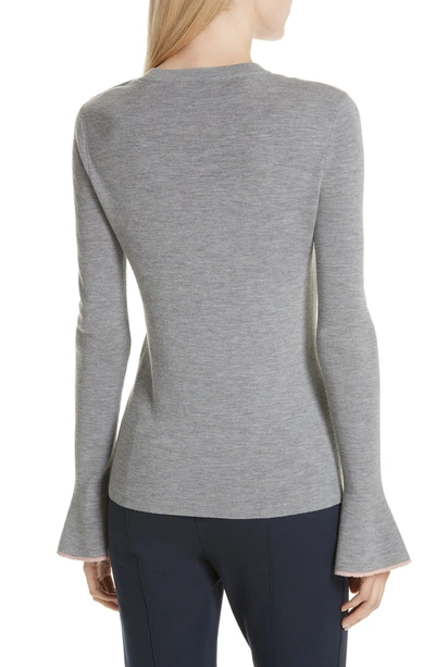 Shop Tory Burch Kimberly Flare Cuff Sweater In Medium Gray Melange