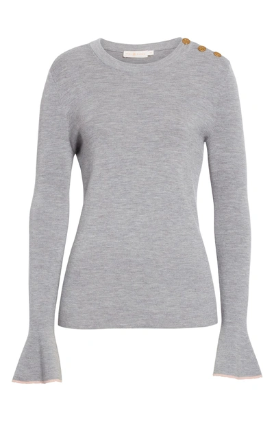 Shop Tory Burch Kimberly Flare Cuff Sweater In Medium Gray Melange