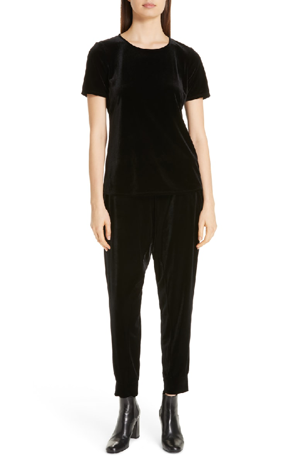 Eileen Fisher High Rise Crop Velvet Jogger Pants In Black | ModeSens