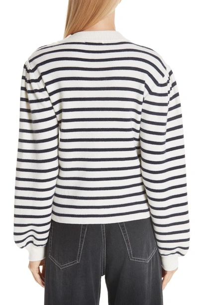 værdighed mode Efternavn Ganni Black & White Striped Knit Puff Sleeve Pullover | ModeSens