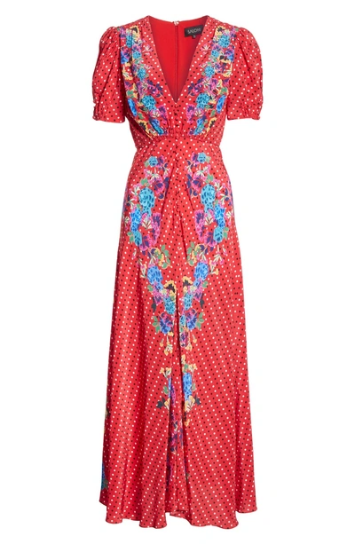 Shop Saloni Lea Print Silk Maxi Dress In Scarlet Polka Dot