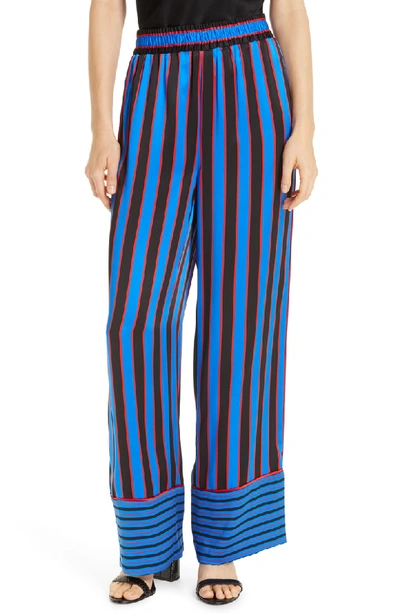 Shop Alice And Olivia Benny Stripe Silk Pajama Pants In Tricolor Pinstripe Black Multi