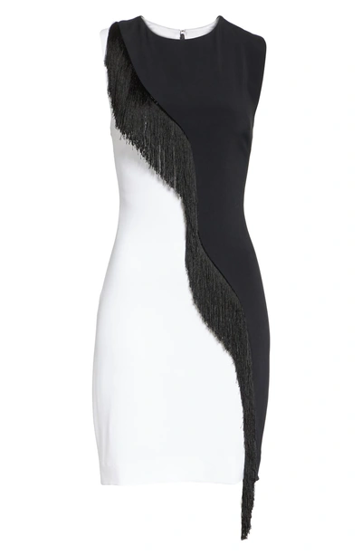 Shop Cushnie Et Ochs Et Ochs Nisa Two-tone Asymmetrical Fringe Dress In Black/ White