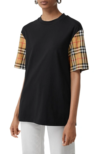 Shop Burberry Serra Vintage Check Sleeve Tee In Black