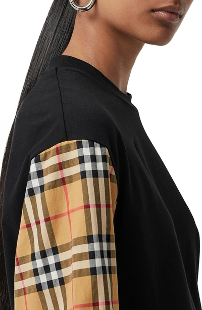 Shop Burberry Serra Vintage Check Sleeve Tee In Black