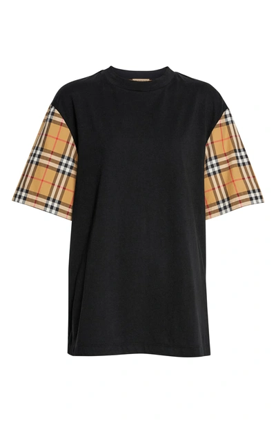 Shop Burberry Serra Vintage Check Sleeve Tee In Black