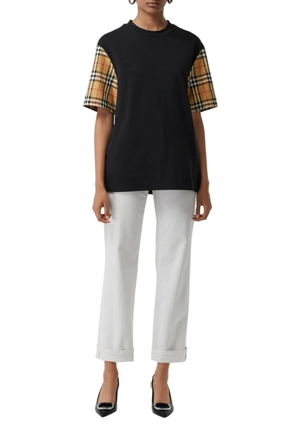 Shop Burberry Serra Vintage Check Sleeve Tee In Black