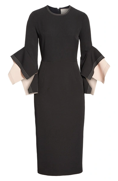 Shop Roksanda Bicolor Flutter Sleeve Crepe Sheath Dress In Black/ Blush