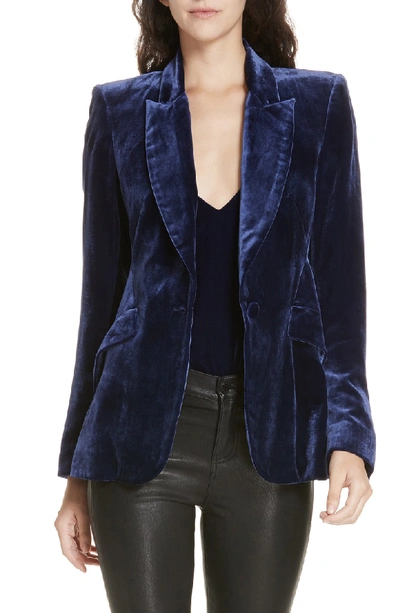 Shop L Agence Velvet Blazer In Navy