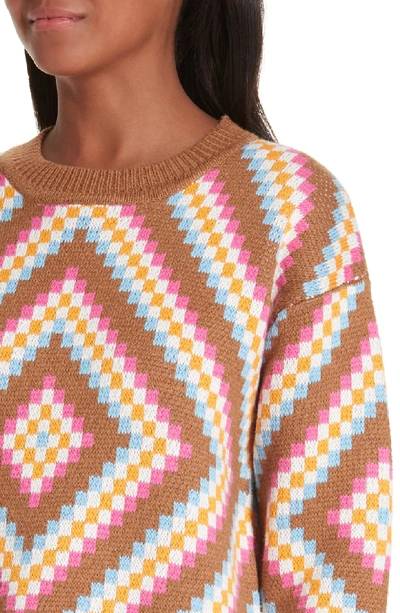 Shop Victor Glemaud Diamond Patterned Sweater In Sand And Pink Combo