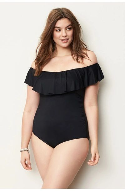 Shop La Blanca Off The Shoulder One-piece Swimsuit In Black