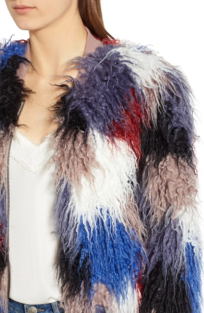 Shop Astr Shaggy Faux Fur Jacket In Blue Multi