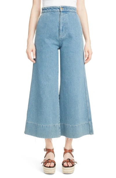 Shop Loewe Crop Wide Leg Jeans In Indigo