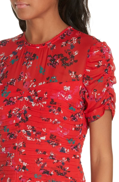 Shop Tanya Taylor Carti Pintuck Detail Silk Chiffon Dress In Red
