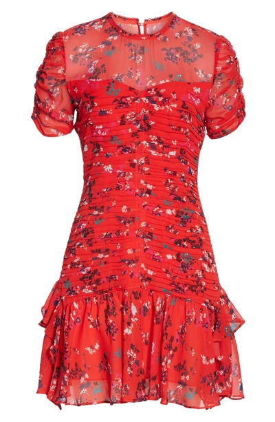 Shop Tanya Taylor Carti Pintuck Detail Silk Chiffon Dress In Red