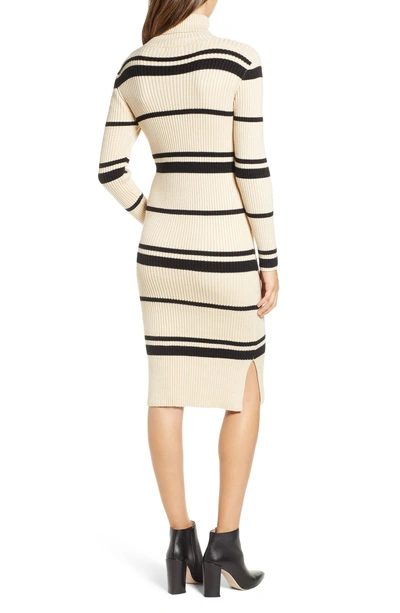 Shop Joa Stripe Turtleneck Dress In Cream/ Black