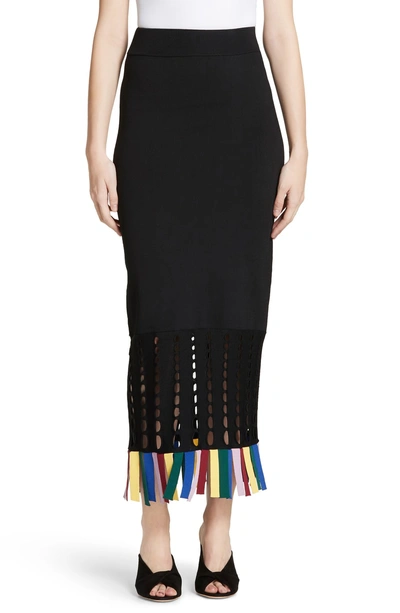 Shop Staud Garage Rainbow Fringe Maxi Skirt In Black/ Rainbow