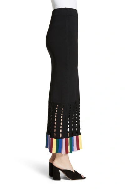 Shop Staud Garage Rainbow Fringe Maxi Skirt In Black/ Rainbow