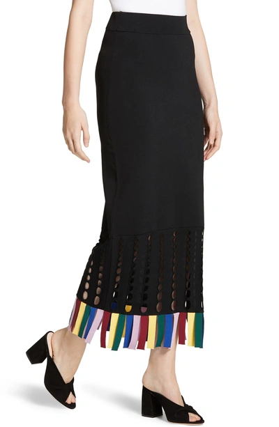 Shop Staud Garage Rainbow Fringe Maxi Skirt In Black/ Rainbow