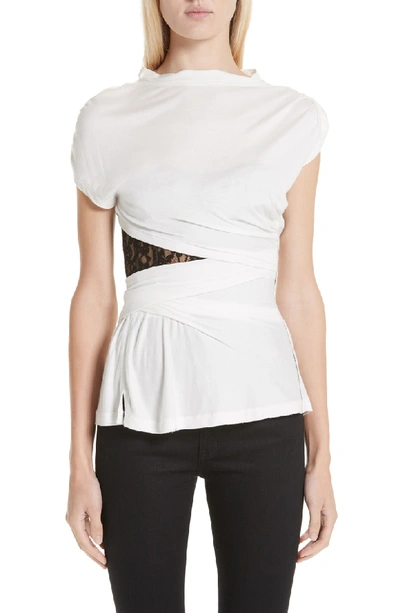 Shop Alexander Wang Slashed Corset Lace Inset Tee In White