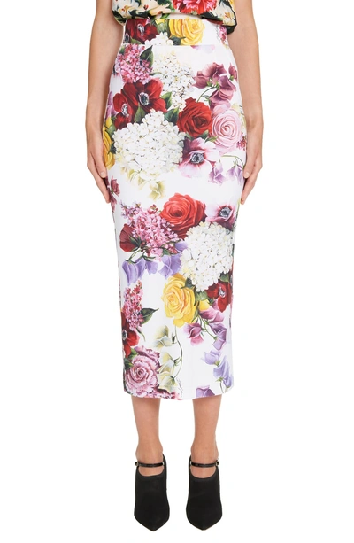 Shop Dolce & Gabbana Floral Print Jersey Pencil Skirt In Haw86 Pink Floral