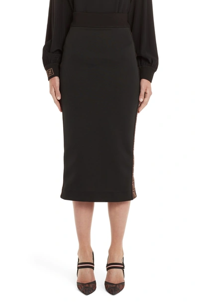 Shop Fendi Logo Stripe Jersey Pencil Skirt In Black